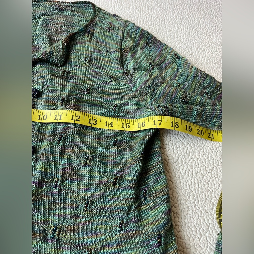 HAND KNIT GREEN CARDIGAN SWEATER WOMENS MEDIUM - Picture 4 of 5